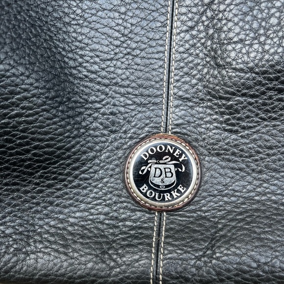 Dooney Bourke Black Pebbled Leather Medium Shoulder Crossbody Bag Brown Trim - Picture 3 of 8